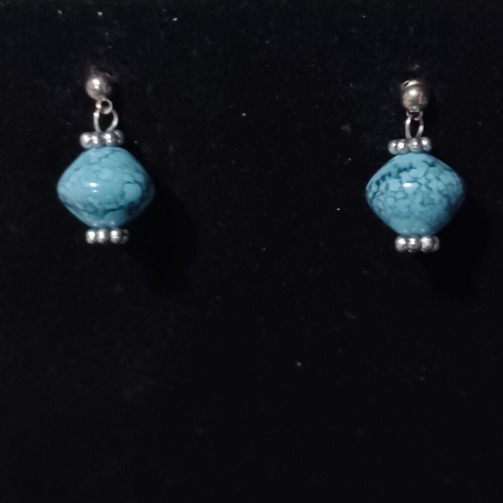 Vintage Silver-Toned Turquoise Drop Earrings